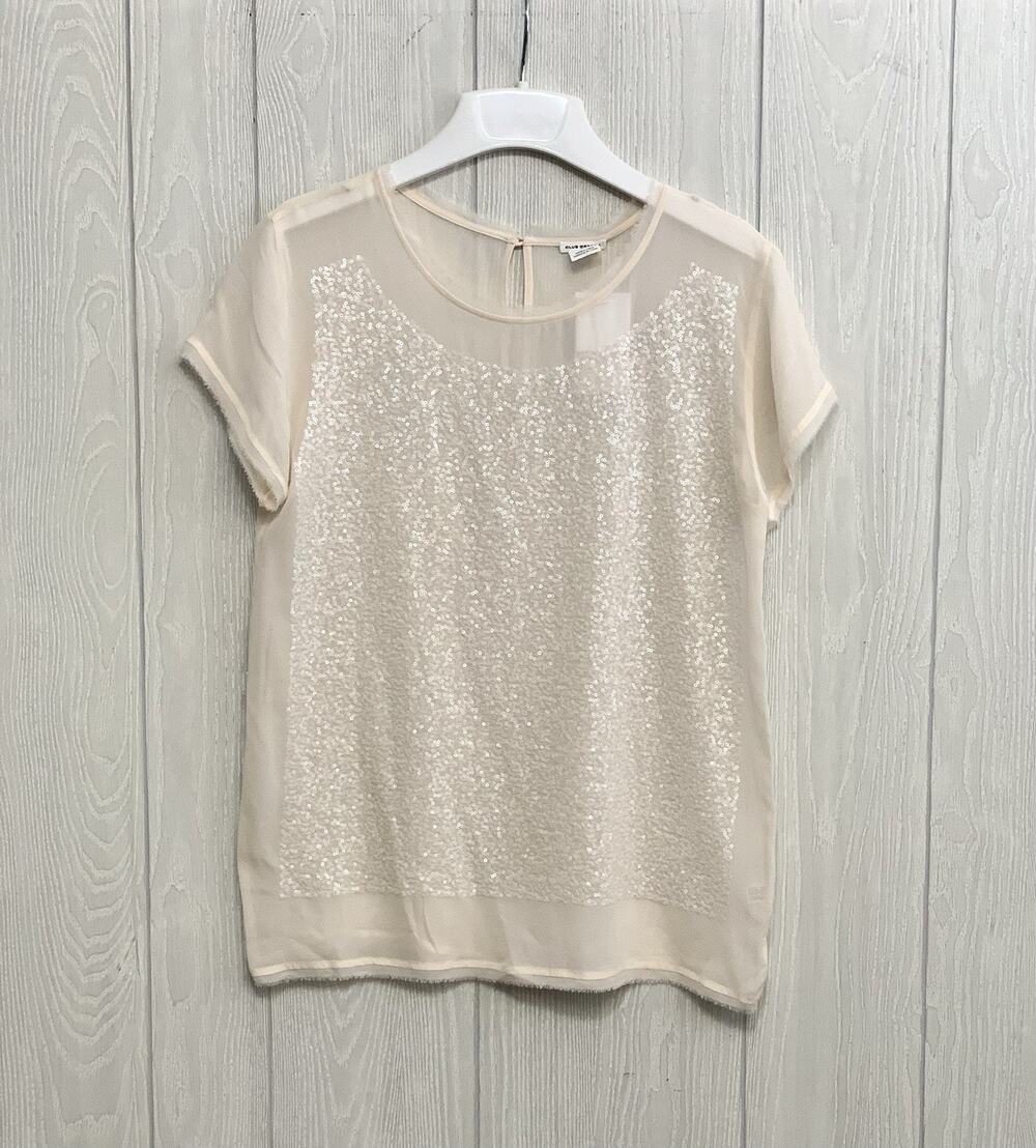 Club Monaco Ivory Natural Thais Shirt Sheer Sequin Short Sleeve Small NWT
